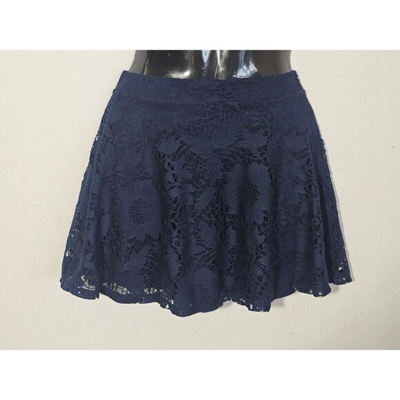 Aeropostale Women Extra Small Y2K Navy Dark Blue‎ Lace Overlay Mini Skirt Skater - Picture 1 of 6